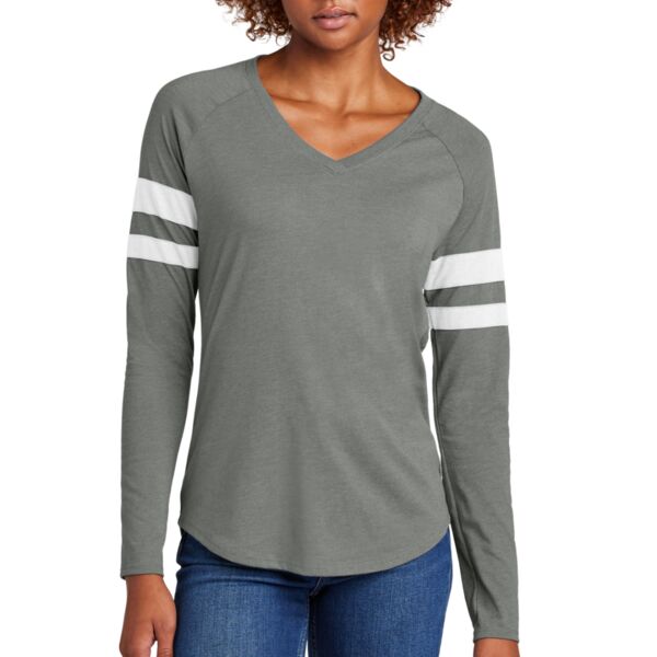 Ladies Halftime Stripe Long Sleeve V Neck Tee Thumbnail
