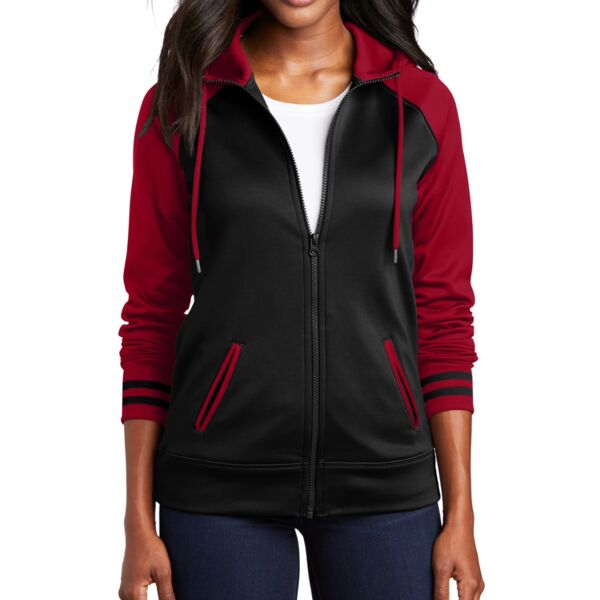Ladies Sport Wick ® Varsity Fleece Full Zip Hooded Jacket Thumbnail